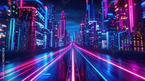 Urban cityscape with vibrant neon lights  perfect for modern city concepts