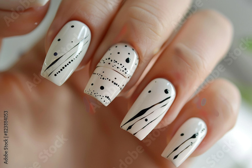 Women hand nail paint, white nail polish 