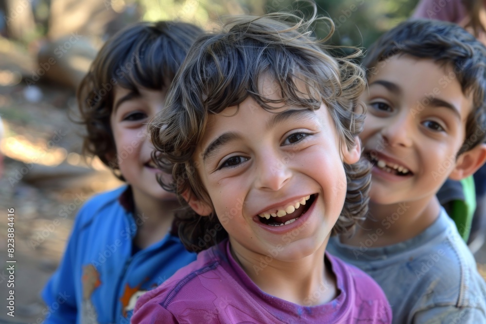 Portrait of a smiling little boy with his friends in the background Portrait of a smiling little boy with his friends in the background