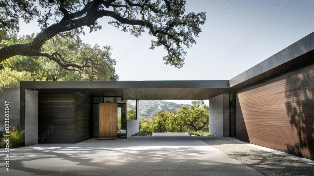 Modern house with empty driveway Modern house with empty driveway