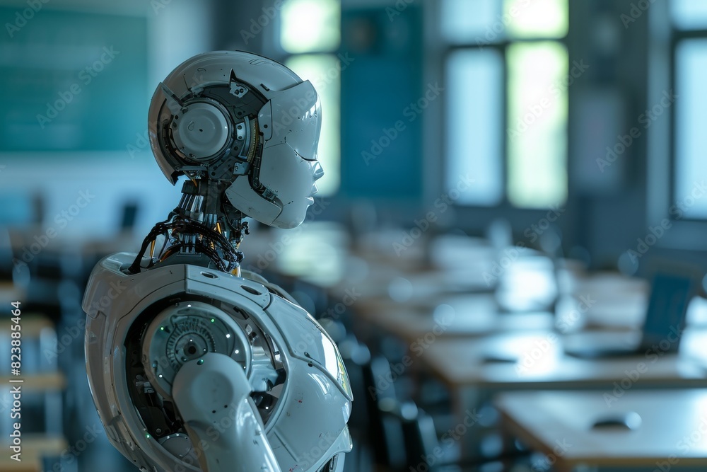Advanced robot teaching a classroom of students, AI generated Advanced robot teaching a classroom of students, AI generated