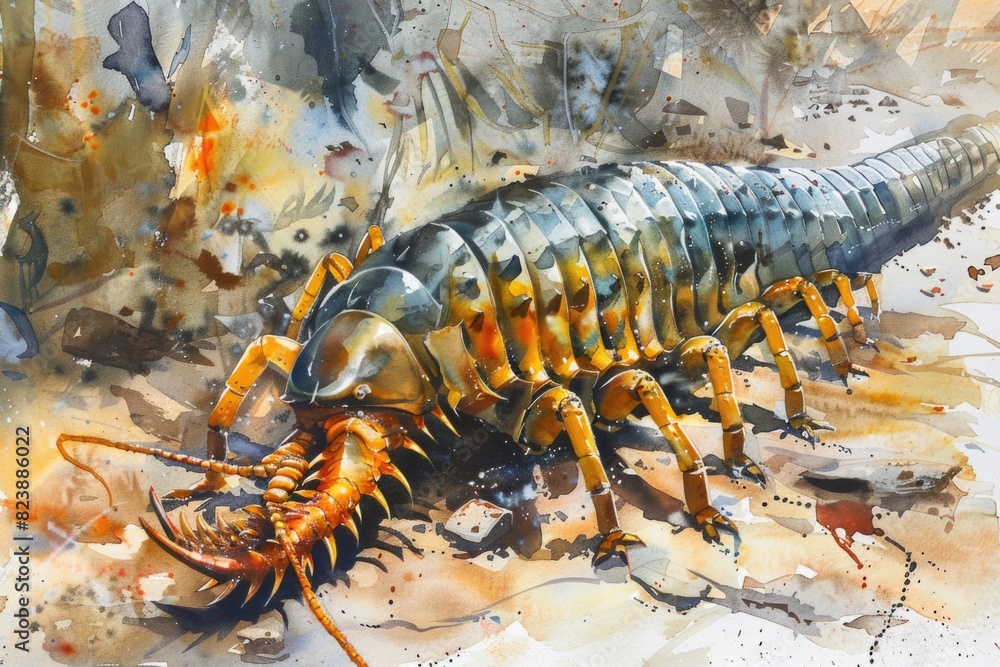 A watercolor painting of a lobster on the ground. Suitable for seafood restaurant decor