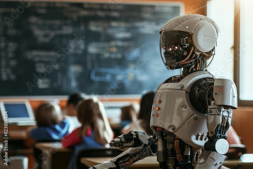 Advanced robot teaching a classroom of students, AI generated
