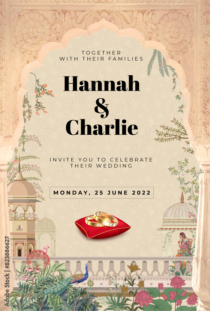 Indian wedding card invitation template Stock Illustration Adobe Stock