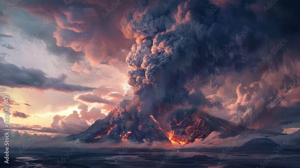 Fototapeta premium Massive volcano dominating cloudy sky