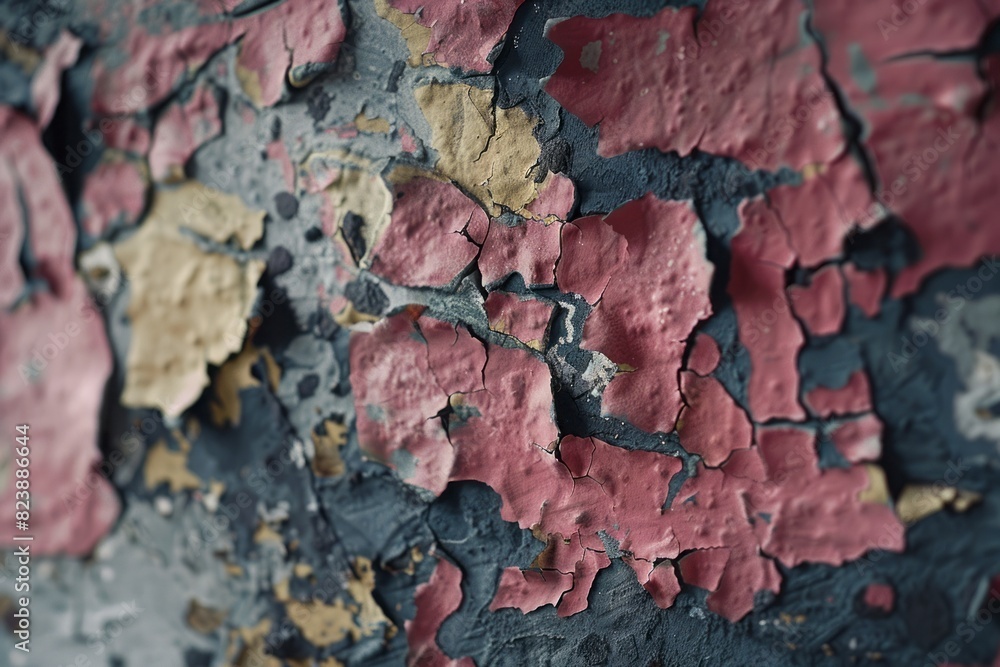 A close-up of a peeling paint surface, showcasing the textures and layers of colors for an abstract feel. A close-up of a peeling paint surface, showcasing the textures and layers of colors for an abstract feel.