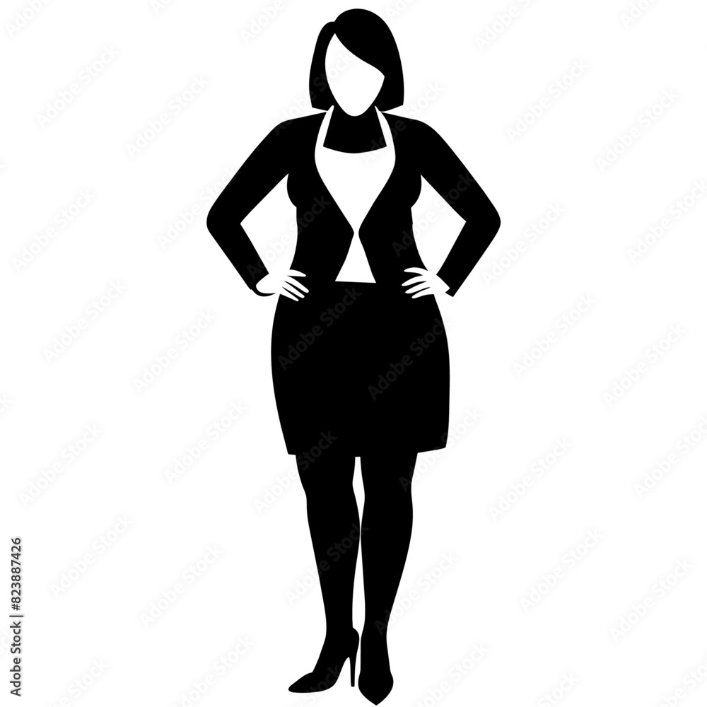 Fototapeta premium a standing business woman who is a beautiful plus-size individual with short hair. She is depicted wearing high heel black shoes (14)
