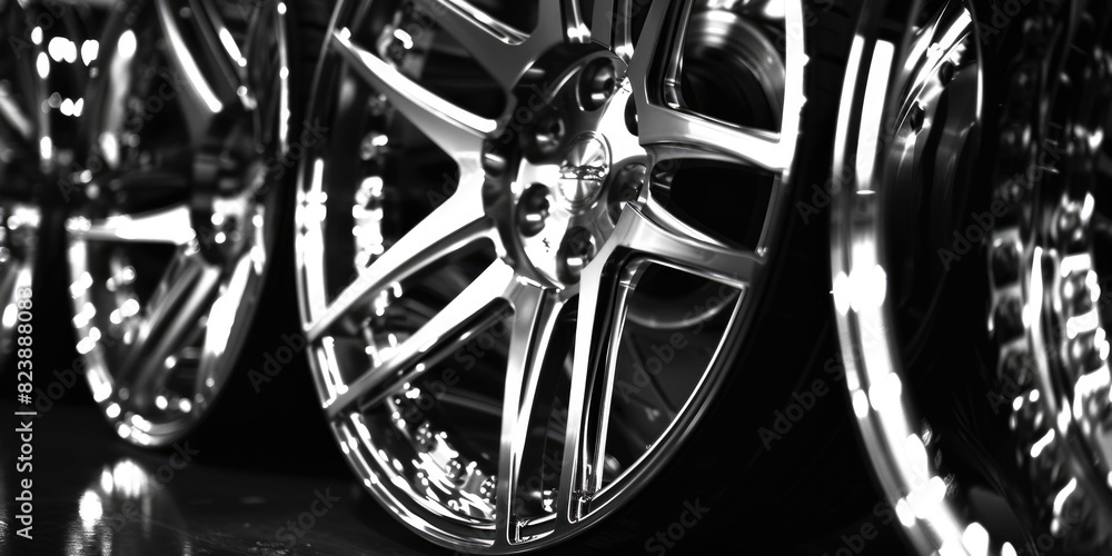 Detailed view of a car wheel, suitable for automotive industry
