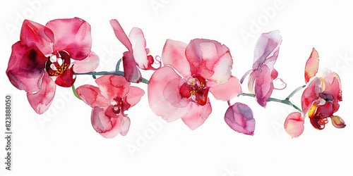 watercolor painting of pink orchid flowers on white background