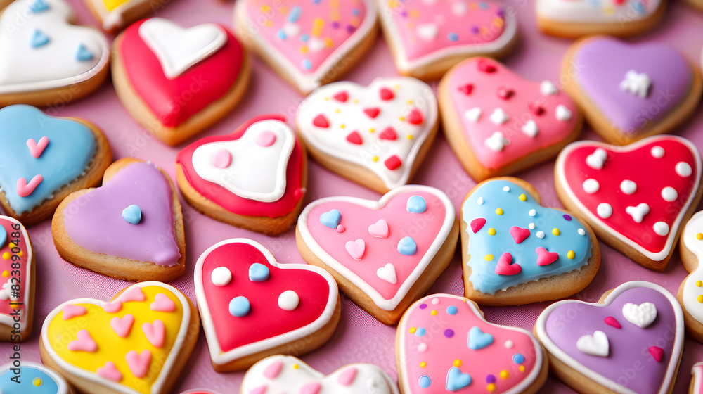 Colorful cookies background with a love concept, perfect for celebrating Valentine's Day. Colorful cookies background with a love concept, perfect for celebrating Valentine's Day.
