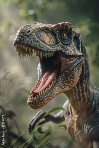 Close-up of a dinosaur roaring  perfect for educational materials