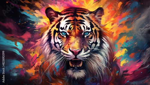Vibrant Vortex Tiger s Majesty Amidst a Color Powder Explosion