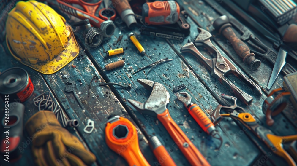 Various tools laid out on a table, suitable for DIY projects