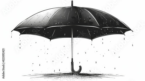 Handheld umbrella flat design front view personal accessory theme cartoon drawing black and white photo
