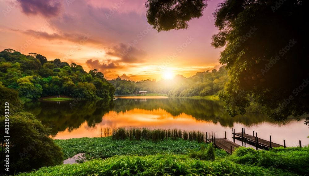 Beautiful Sunset Over Lake With Dock Beautiful Sunset Over Lake With Dock
