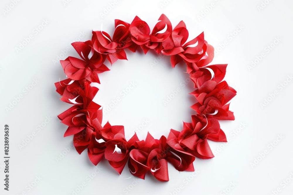 A beautiful wreath made of red paper flowers, perfect for adding a pop of color to any project A beautiful wreath made of red paper flowers, perfect for adding a pop of color to any project