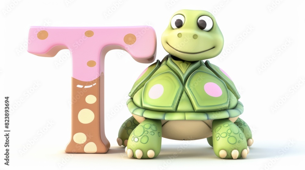Obraz premium A turtle is sitting on top of the letter T