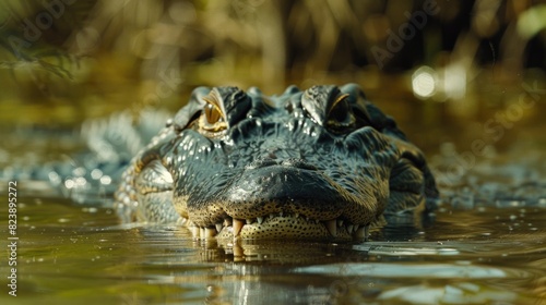 Close up of an alligator in a body of water. Perfect for wildlife and nature concepts