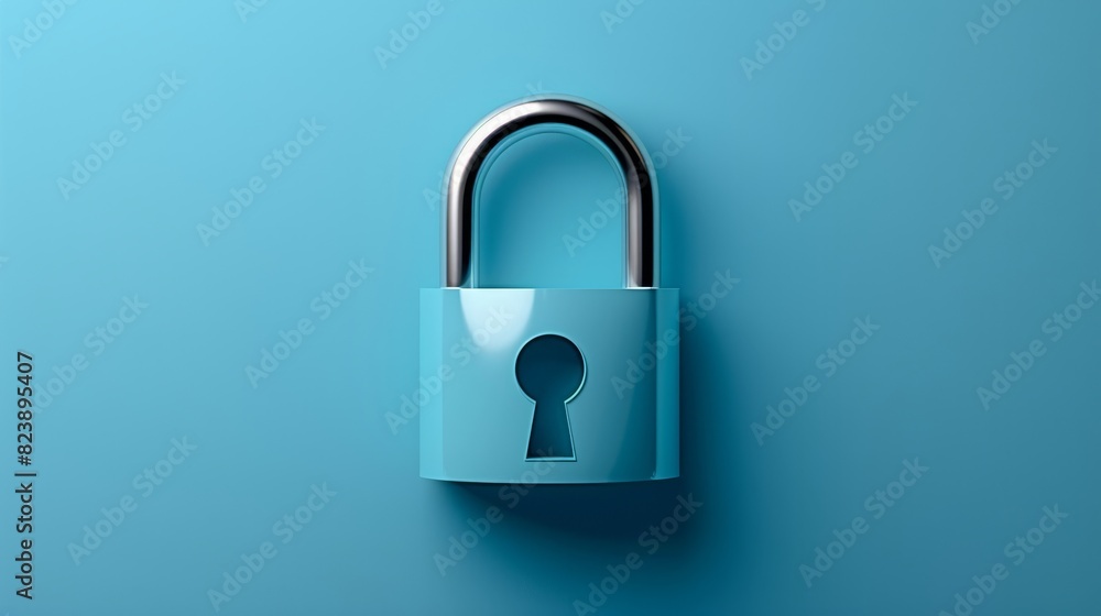 Blue padlock on a blue background - A simple yet symbolic image of a blue padlock centered on a matching blue background, conveying security and privacy Blue padlock on a blue background - A simple yet symbolic image of a blue padlock centered on a matching blue background, conveying security and privacy