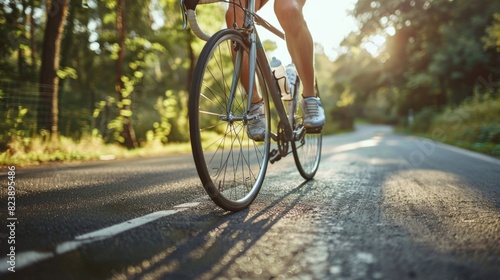 A person riding a bike down a road. Suitable for active lifestyle concepts © Fotograf