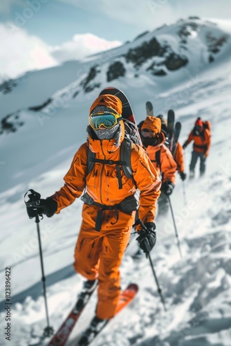 Wallpaper Mural Group of skiers hiking up snowy mountain, perfect for winter sports concept Torontodigital.ca