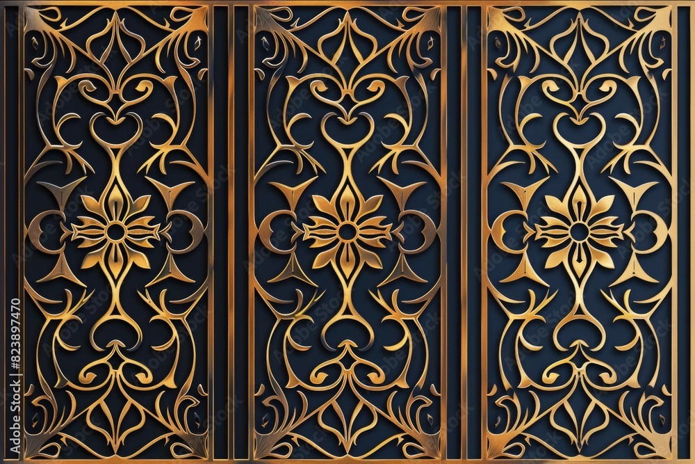 A metal door with an intricate design, suitable for architectural projects A metal door with an intricate design, suitable for architectural projects