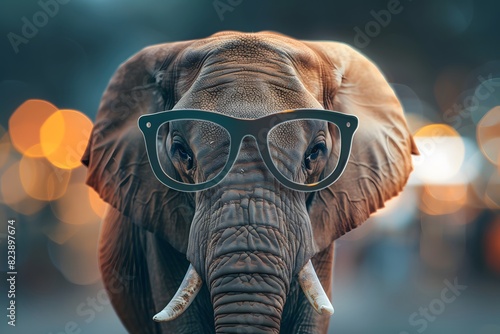 an elephant wearing glasses with a cute face