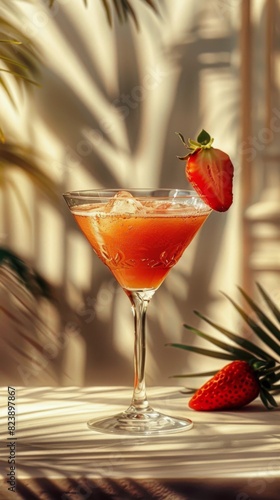 Drink With Fresh Strawberries on Table