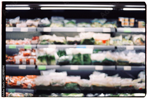Blurred supermarket shelves photo