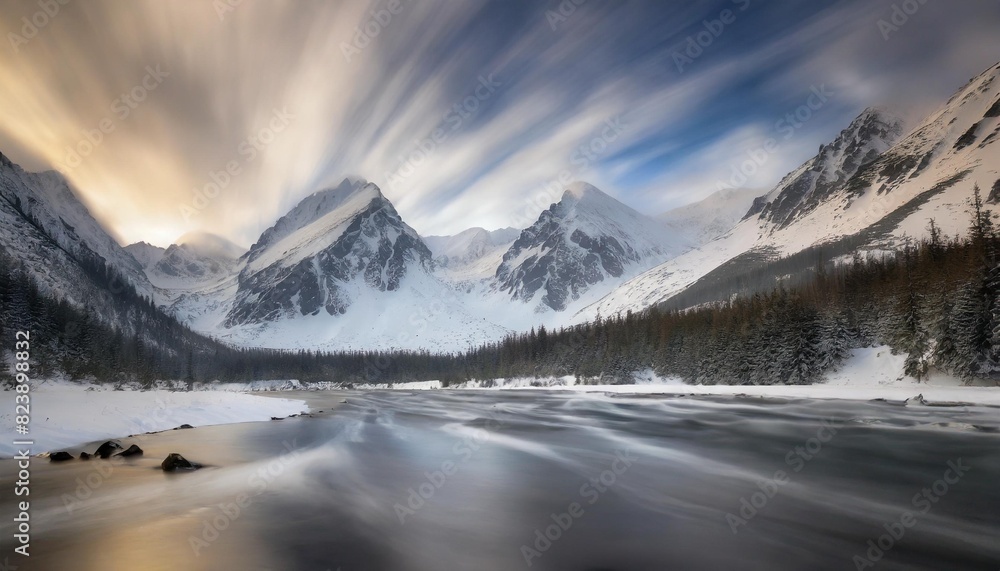 Snow-capped peaks glistening under a crisp winter sky.