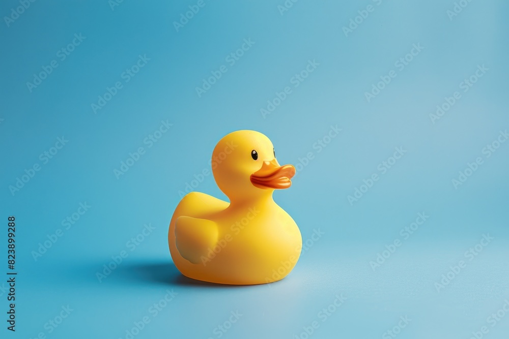 Rubber duck on blue background, suitable for children's bath products Rubber duck on blue background, suitable for children's bath products