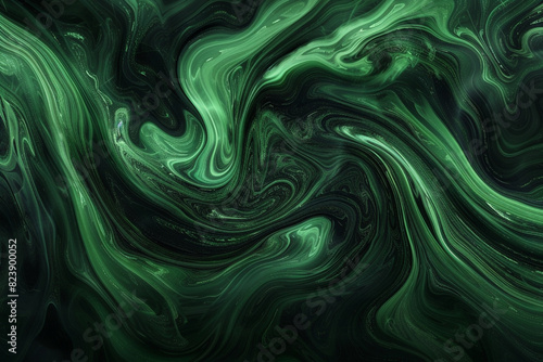 Swirling patterns in shades of green and black, creating a dynamic, natural abstract background,