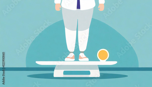 Overweight man stand on scale and weigh, seen only legs