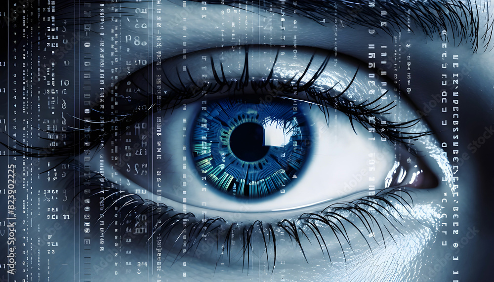 Close up of eye with binary code Close up of eye with binary code