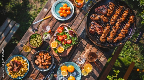 Abundant Feast Spread on Table in Field