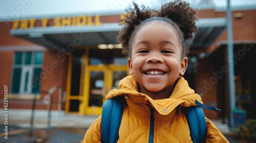 Little Girl With Backpack Smiles at Camera