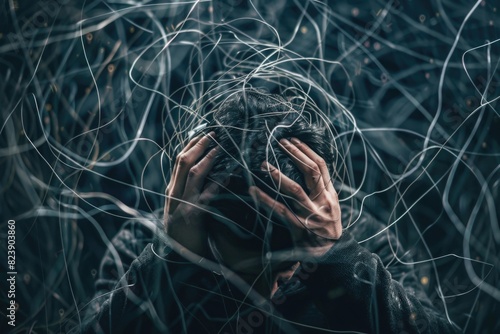 A person hiding their face with hands, suitable for concepts of shame or privacy