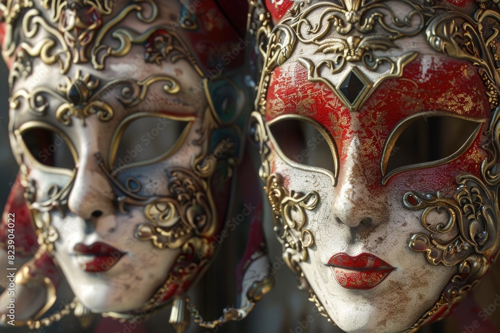 Detailed close up of two masks, suitable for various themes Detailed close up of two masks, suitable for various themes