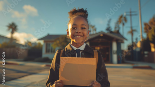 Young Boy in Suit and Tie Holding Box