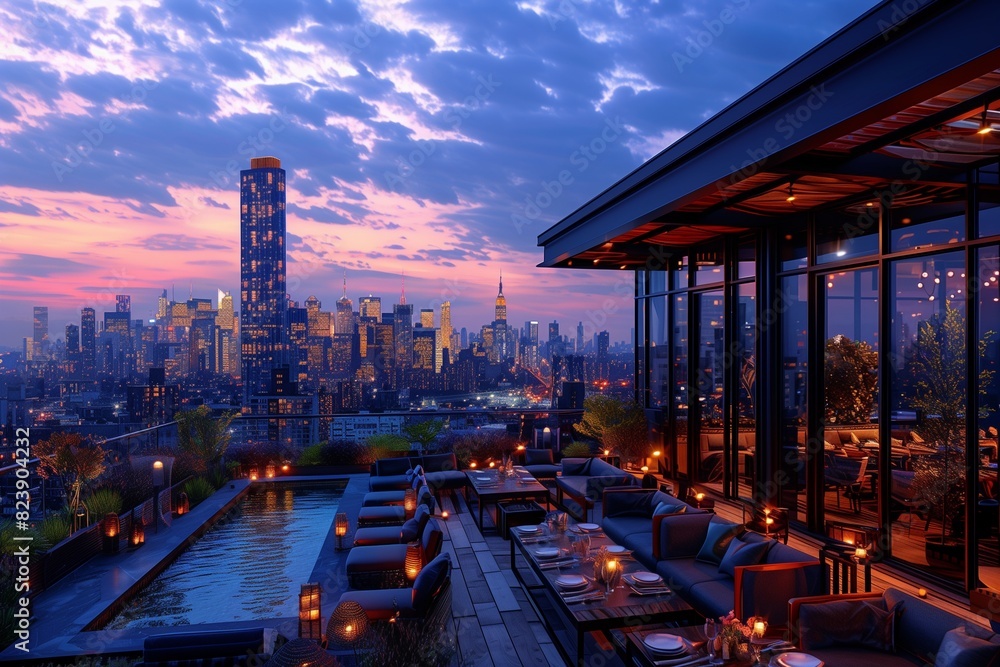 An intimate rooftop dining experience with panoramic views of the city skyline, offering a curated Earth Day menu that emphasizes zero An intimate rooftop dining experience with panoramic views of the city skyline, offering a curated Earth Day menu that emphasizes zero