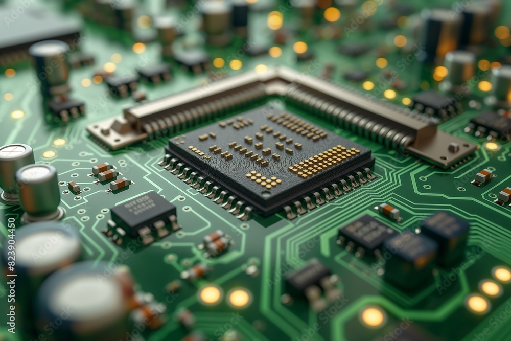 Fototapeta premium electronic printed circuit board with multiple components on top of it