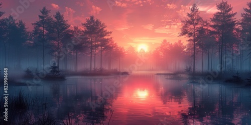 Serene Sunset Blankets Misty Lake