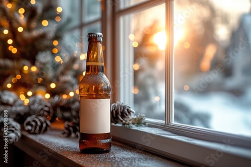 Beer bottle with festive background