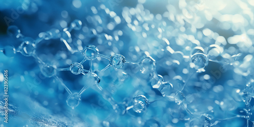 Crystal clear ice blue molecular structure in a luminous, frigid environment