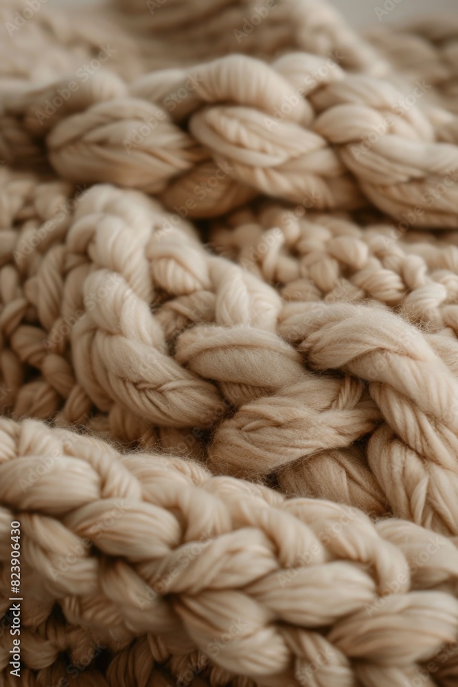 A close-up view of a knitted blanket on a bed. Suitable for home decor and cozy interior design concepts