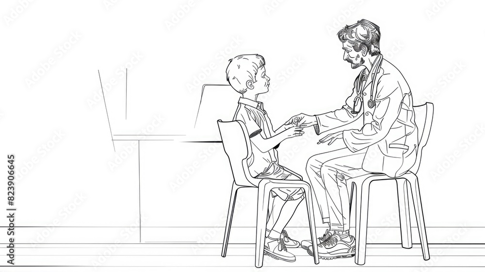 A drawing of a man and a woman sitting at a table. Suitable for various business and relationship concepts A drawing of a man and a woman sitting at a table. Suitable for various business and relationship concepts