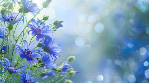 A beautiful blue flower with a bunch of other flowers in the background