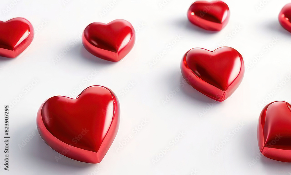 White background with many red hearts all around it with empty space in center White background with many red hearts all around it with empty space in center