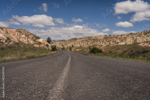street and rock formation in cappadocia