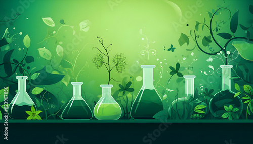 Biology laboratory nature and science, Plants with biochemistry structure and chemical formula on green background